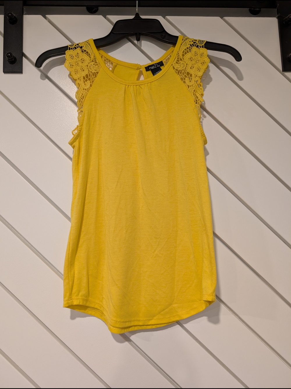 Rue 21 Yellow Lace-Shoulder Keyhole Tank Top